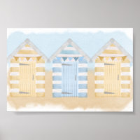 Cabines de plage jaunes et bleues Aquarelle de l'o