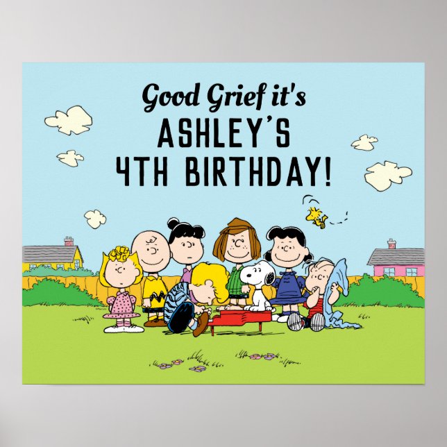 Poster cacahuètes | Charlie Brown et Gang Anniversaire (Devant)