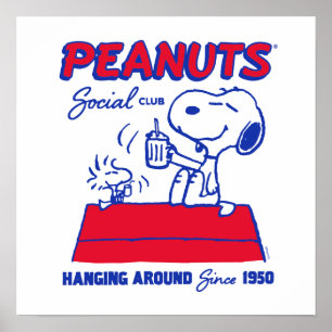 Poster cacahuètes   Snoopy & Woodstock penché autour