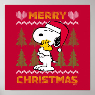 Poster cacahuètes   Snoopy & Woodstock Santa Claus Hug
