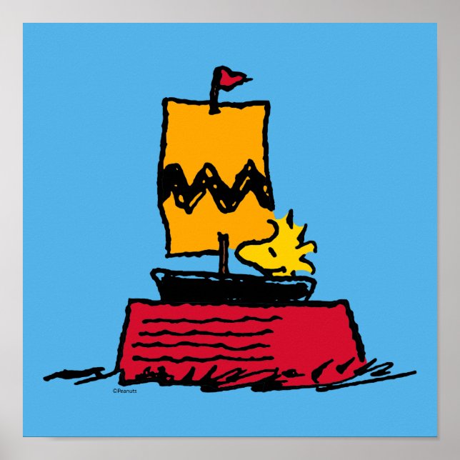 Poster cacahuètes | Woodstock Snoopy Plat Bateau à voile (Devant)