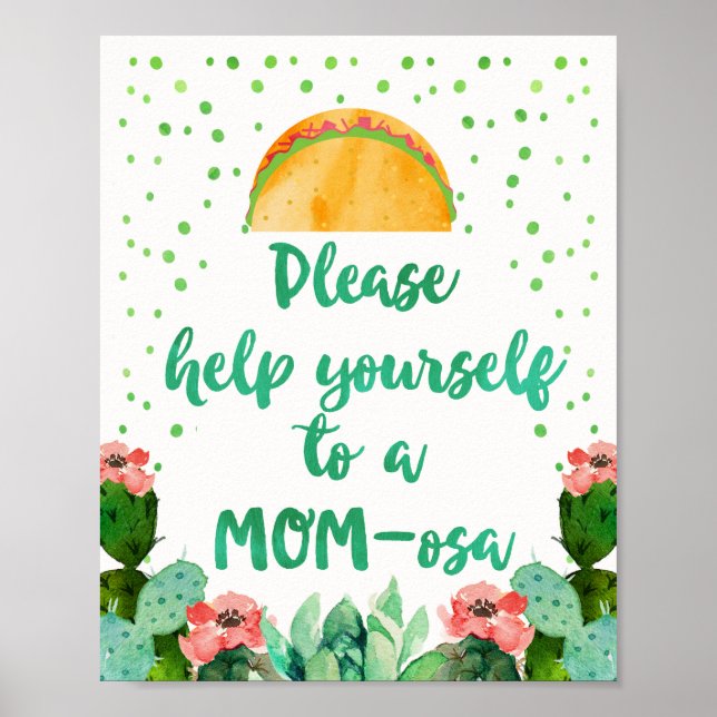 Poster Cactus Aidez-vous à un panneau Baby shower MOM-osa (Devant)