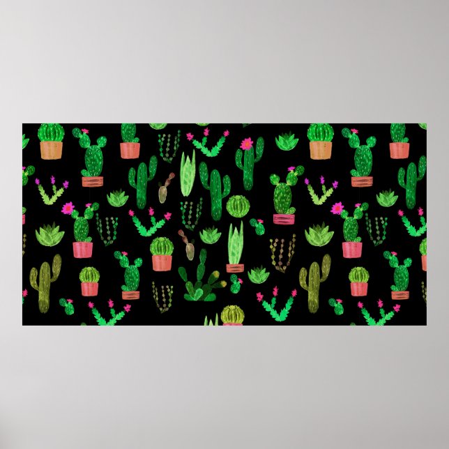 Poster Cactus aquarelle sans couture plante motif backgro (Devant)