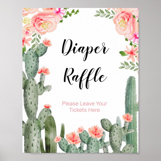 Poster Cactus Baby shower Floral Aquarelle Déchets Raffin (Devant)