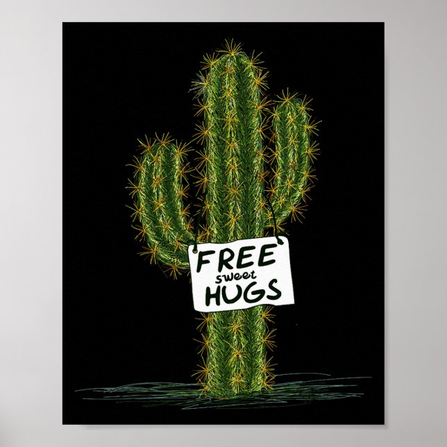 Poster Cactus Cacti Funny Art Humor Sweet Hugs  (Devant)