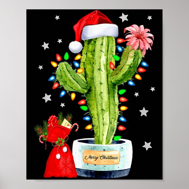 Poster Cactus Christmas Sweater Lights Santa Xmas Plant L (Devant)