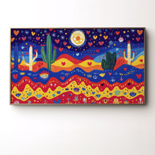 Poster Cactus, cœurs et étoiles au clair de lune