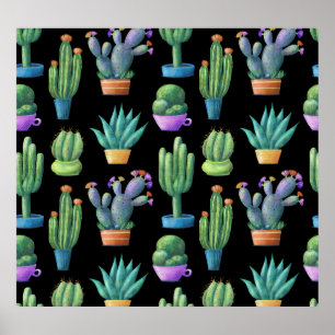 Poster Cactus Colorés : Whimsical Seamless Design.