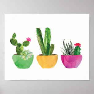 Poster Cactus d'aquarelle et copie succulente