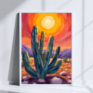 Poster Cactus du désert Peinture de paysage de nature a