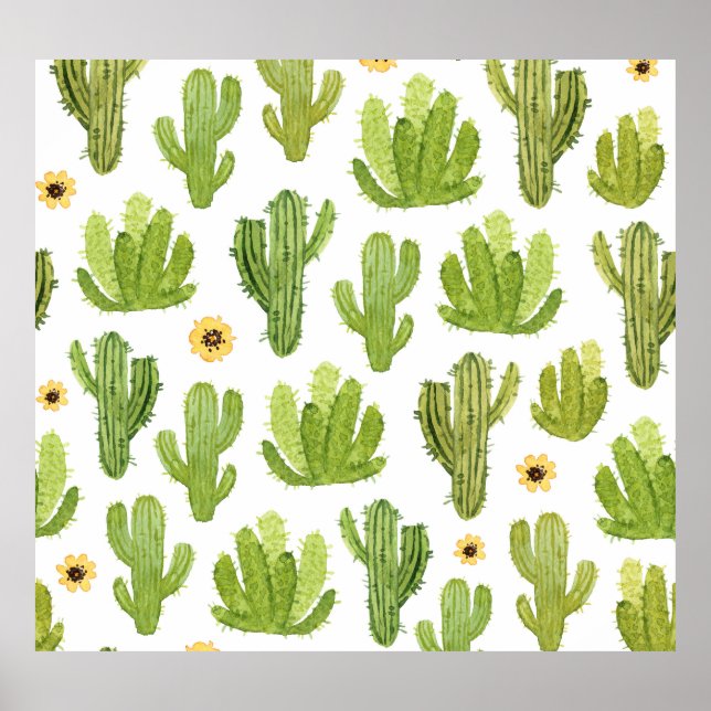 Poster Cactus du désert vert : Aquarelle transparente (Devant)