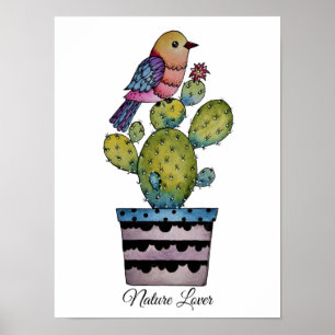 Poster Cactus Et Arc-En-Ciel En Aquarelle