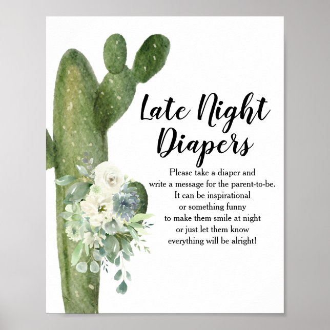 Poster Cactus Fleurs blanches Diapeurs de nuit (Devant)