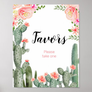 Poster Cactus floral Aquarelle Symbole préféré