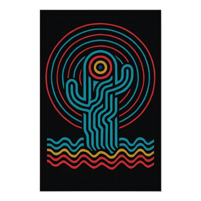 Poster Cactus géométrique en couleurs vives (Devant)