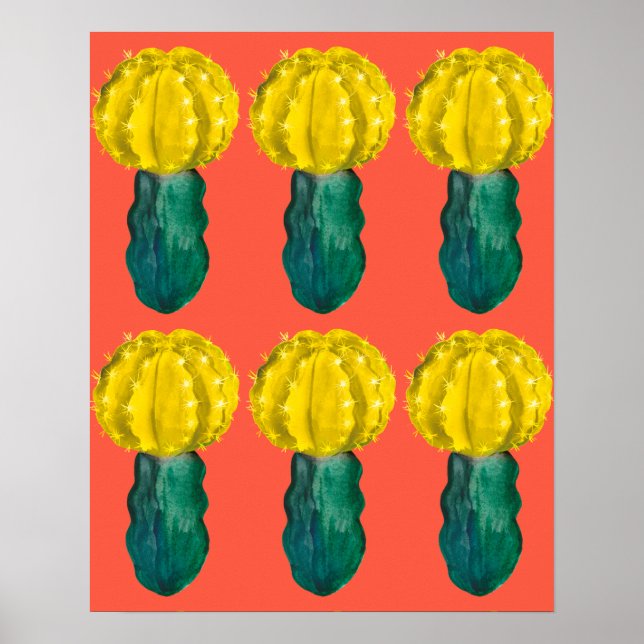 Poster Cactus, Lune Cactus, Vert Jaune Orange (Devant)