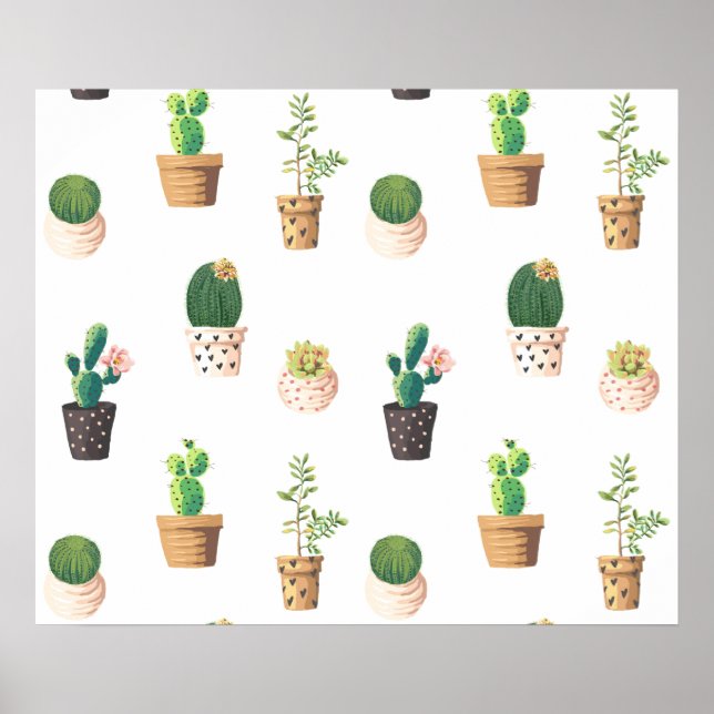 Poster Cactus Succulents de Dessert Vert dans les pots (Devant)