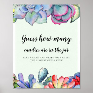 Poster Cactus Succulents Devinez combien de Baby showers 