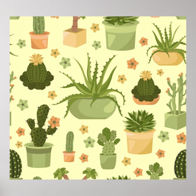 Poster Cactus, succulents : vintage plantes ménagères mot (Devant)