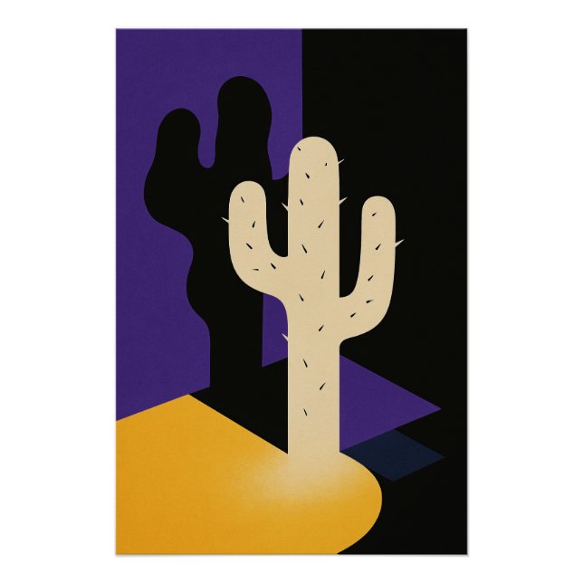 Poster Cactus sur fond géométrique moderne (Devant)