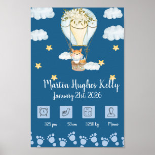 Poster Cadeau Ballon à Air Chaud Bébé Bleu Mignon - Donné