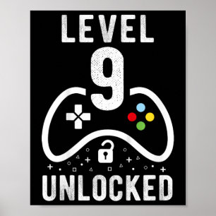 Poster Cadeau d'anniversaire 9 ans de jeu vidéo Niveau 9