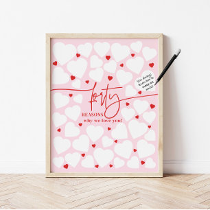 Poster Cadeau d'anniversaire Cœurs 40 Raisons pour lesque