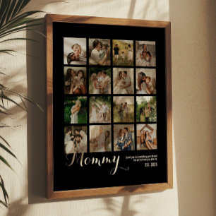 Poster Cadeau de 16 photos en collage B & W pour maman