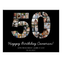 Cadeau de collage photo d'anniversaire 50 ans noir