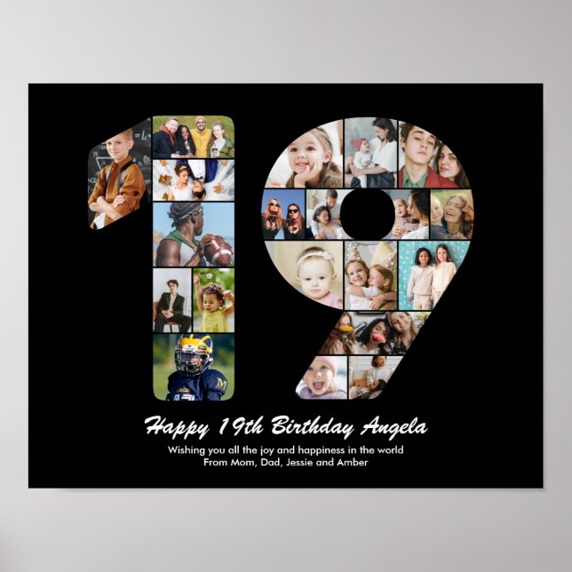 Poster Cadeau de collage photo pour 19 ans numéro 19 (Devant)