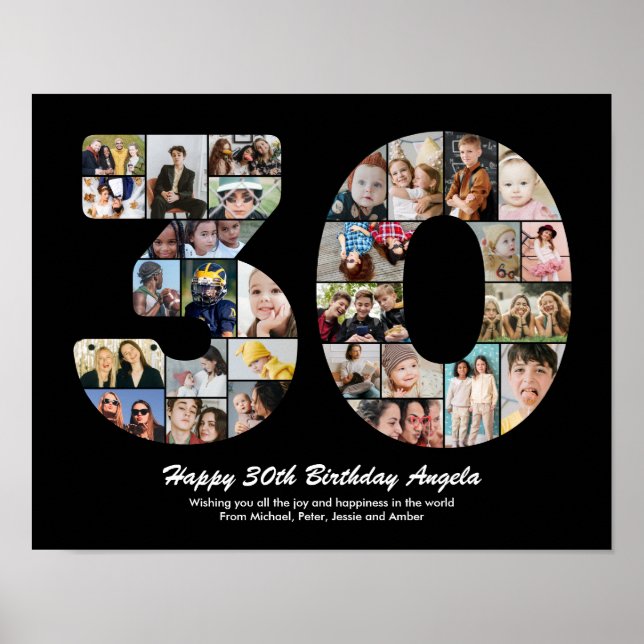 Poster Cadeau de Collage Photo pour les 30 ans Numéro 30 (Devant)