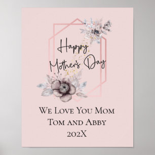 Poster Cadeau de Fête des Mères personnalisé rose gris fl