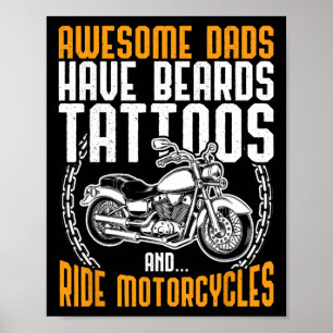 Poster Cadeau de fête des pères moto drôle tatouage Papa 