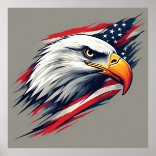 Poster Cadeau de fierté USA – Aigle chauve avec drapeau a