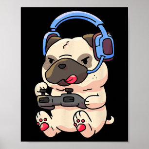 Poster Cadeau de jeu vidéo Pug de jeu de Gamer Pug