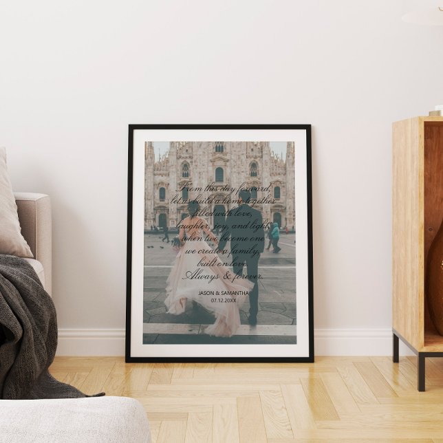 Poster Cadeau de mariage avec grande photo Texte de serme (Huge Photo Wedding Gift Script Calligraphy Vows Poster
)