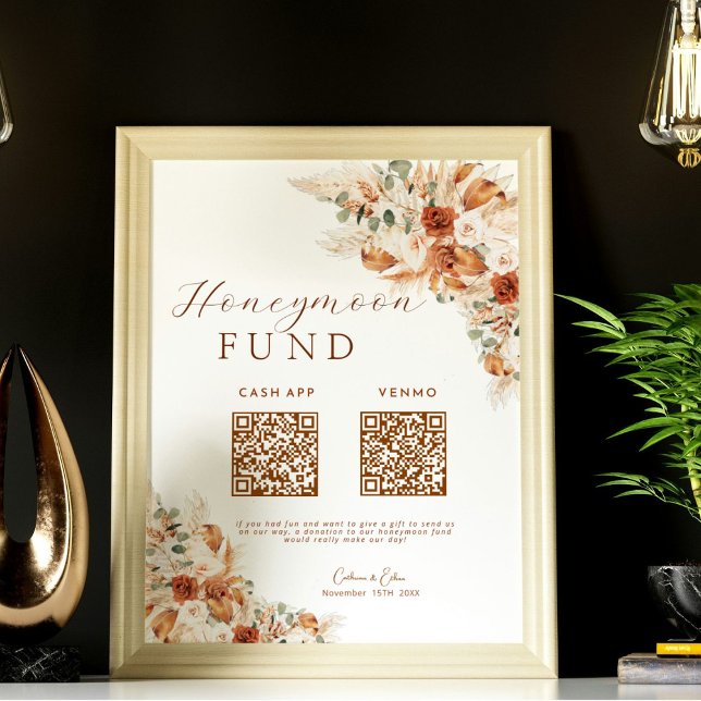 Poster Cadeau de Mariage Floral Cash Fond de Rêve QR Code (Créateur téléchargé)