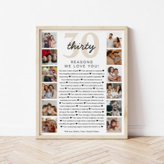 Poster Cadeau de souvenir d'anniversaire 30 raisons pour