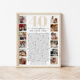 Poster Cadeau de souvenir d'anniversaire 40 raisons pour