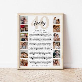 Poster Cadeau de souvenir d'anniversaire 40 raisons pour