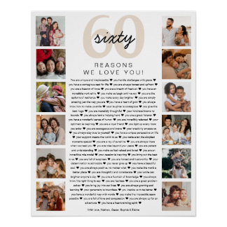 Poster Cadeau de souvenir d'anniversaire 60 raisons pour