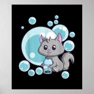 Poster Cadeau de thé bulle de chat | Funny Boba Tea Cats 