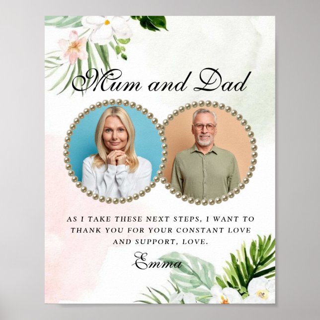 Poster cadeau des parents floraux blancs de la mar (Devant)