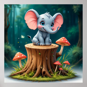 Poster Cadeau éléphant bébé mignon pour chambre d'enfants