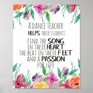 Poster Cadeau enseignant danse Appréciation Merci citatio