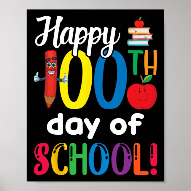 Poster Cadeau Enseignant Enfants Heureux 100e Jour De L'É (Devant)