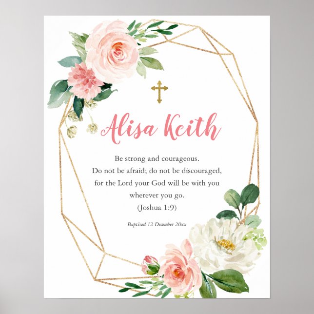Poster Cadeau Fille Floral Imprimable Baptême (Devant)