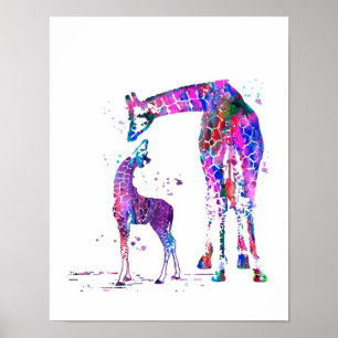 Poster Cadeau Giraffe Maman Et Fille, Cadeau Amoureux De
