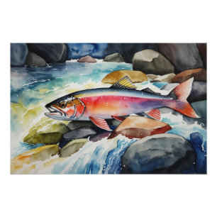 Poster *~* Cadeau Hommes Saumons AP49 River Stream