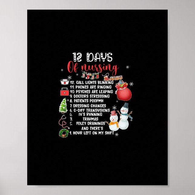 Poster Cadeau infirmière | 12 Jours D'Infirmière (Devant)